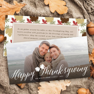 Thanksgiving Fall Leaves Simple Script Photo Holiday Card