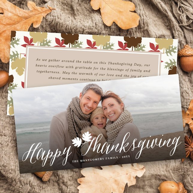 Thanksgiving Fall Leaves Simple Script Photo Holiday Card (Creator Uploaded)