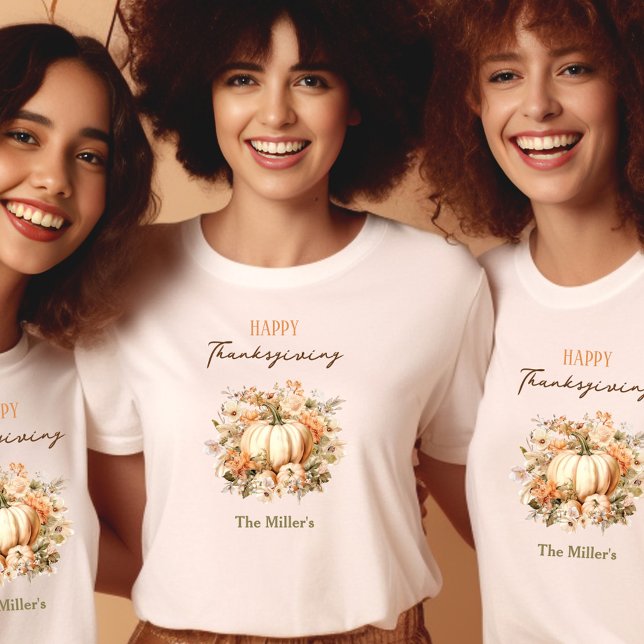 Thanksgiving Fall Name Pumpkin Gingham Pastel T-Shirt (Thanksgiving Dinner Name Pumpkin Gingham Pastel T-Shirt)