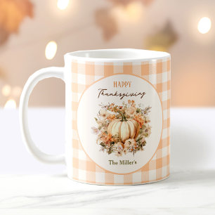 Thanksgiving Fall Pumpkin Gingham Pastel Orange Coffee Mug