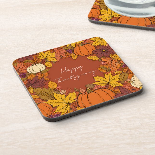 Thanksgiving Fall Pumpkin Greetings Coaster (Left Side)