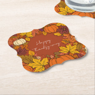 Thanksgiving Fall Pumpkin Greetings Paper Coaster