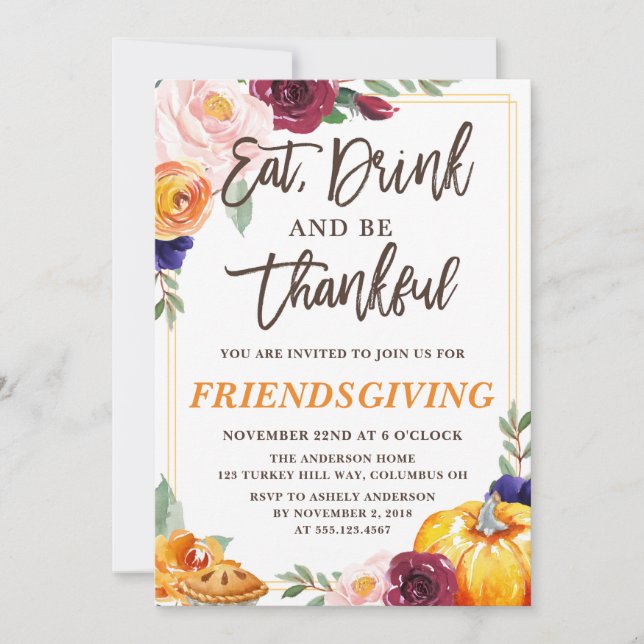 Thanksgiving Fall Pumpkin Invitation (Front)
