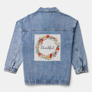 Thanksgiving Fall Thankful Wreath Red Holiday Denim Jacket