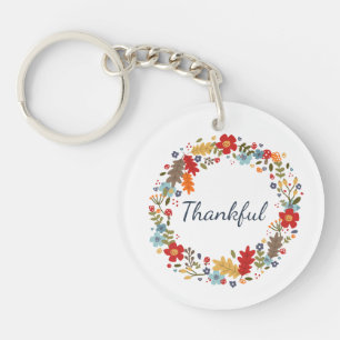 Thanksgiving Fall Thankful Wreath Red Home Key Ring