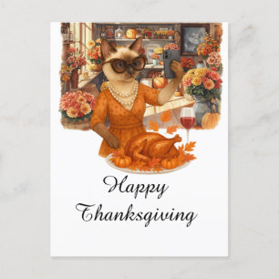 Thanksgiving Fall themed Cat Loves taking photo Holiday Postcard