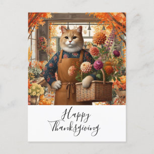Thanksgiving Fall themed for Cat Lovers Holiday Postcard
