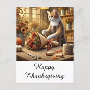 Thanksgiving Fall themed for Cat Lovers  Holiday Postcard
