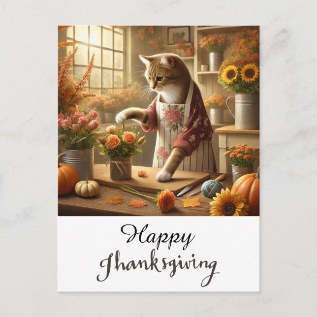 Thanksgiving Fall themed for Cat Lovers  Holiday Postcard (Front)
