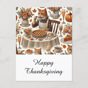 Thanksgiving Fall themed for Cat Lovers Holiday Postcard