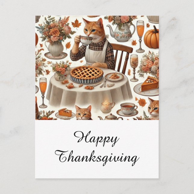 Thanksgiving Fall themed for Cat Lovers  Holiday Postcard (Front)