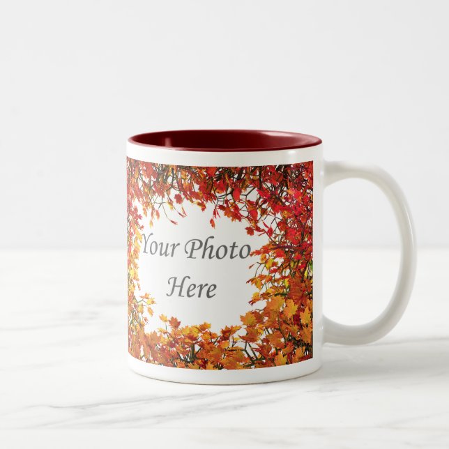 Thanksgiving Fall Tree Circle 2-Photo Frame Two-Tone Coffee Mug (Right)