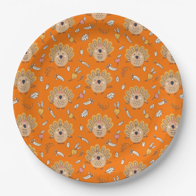 Thanksgiving Fall Turkey Paper Plate (Front)