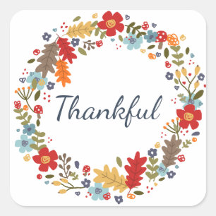 Thanksgiving Fall Wreath Branding Holiday Square Sticker