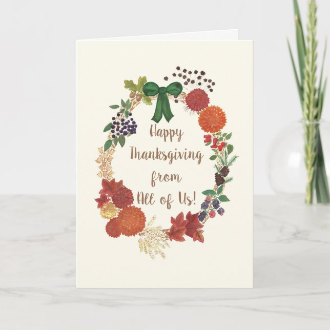 Thanksgiving Fall Wreath From All of Us Holiday Card (Front)