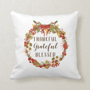 Thanksgiving Fall Wreath Thankful Grateful Blessed Cushion