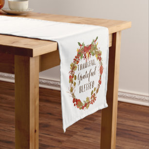 Thanksgiving Fall Wreath Thankful Grateful Blessed Short Table Runner