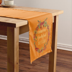 Thanksgiving Fall Wreath Thankful Grateful Blessed Short Table Runner