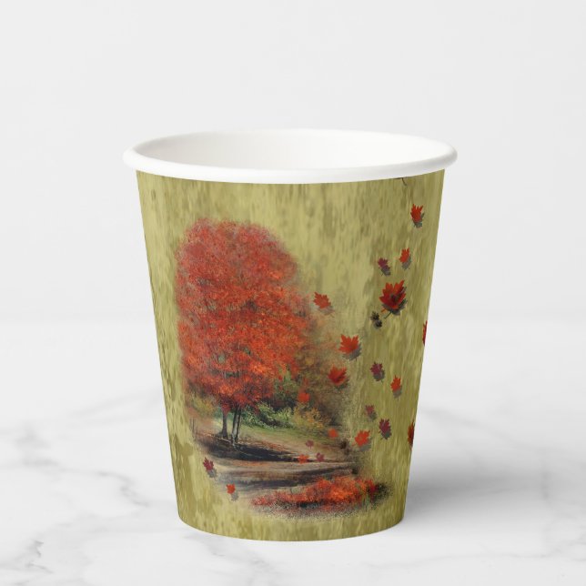 Thanksgiving Falling Leaves Landscape Paper Cups (Front)