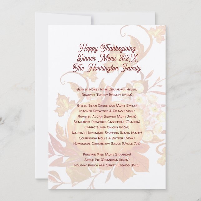 Thanksgiving Family Dinner Menu Template (Front)