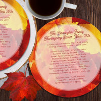Thanksgiving Family Dinner Red Leaves Round Menu
