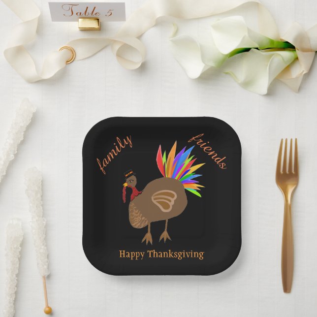 Thanksgiving Family Friends Male Turkey Paper Plate (Wedding)