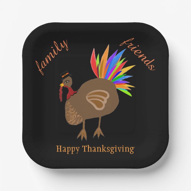 Thanksgiving Family Friends Male Turkey Paper Plate (Front)