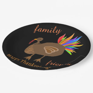Thanksgiving Family Friends Turkey Feathers Paper Plate