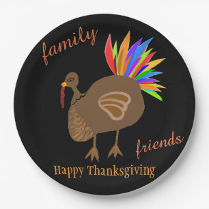 Thanksgiving Family Friends Turkey Feathers Paper Plate