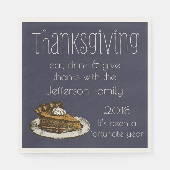 Thanksgiving Family or Event with Pie Custom Colou Napkin (Front)
