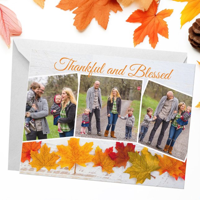 Thanksgiving Family Photo Elegant Thankful Card (Creator Uploaded)