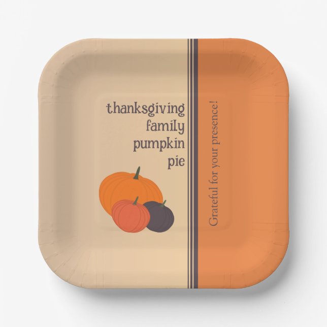 Thanksgiving Family Pumpkin Pie Square Paper Plate (Front)