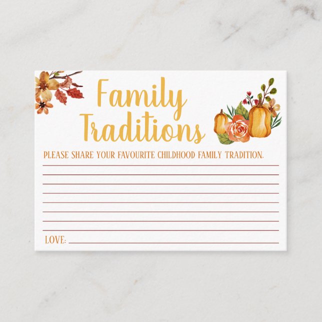 Thanksgiving, Family Traditions Game, Baby Shower Enclosure Card (Front)