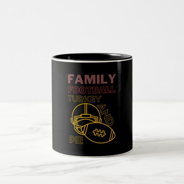 Thanksgiving Family Turkey Pie Football Two-Tone Coffee Mug (Center)