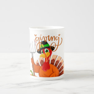 Thanksgiving farmer turkey   bone china mug