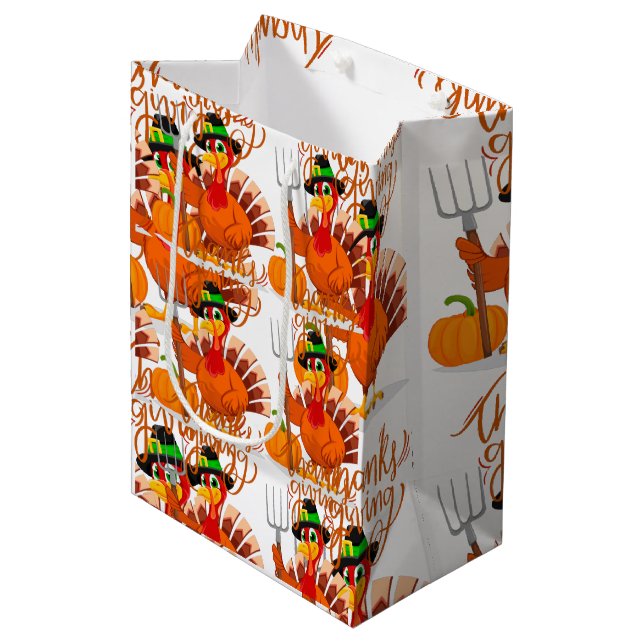 Thanksgiving farmer turkey medium gift bag (Front Angled)