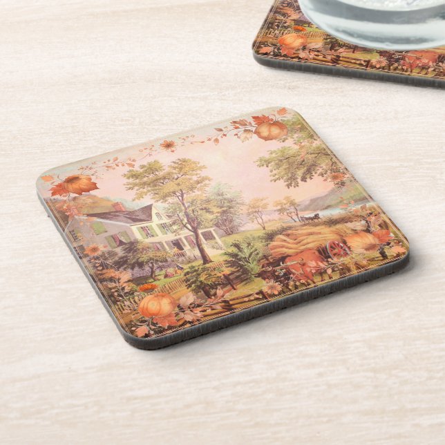 Thanksgiving Farmers Home Harvest  Coaster (Left Side)
