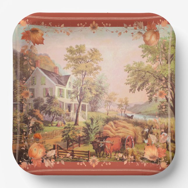 Thanksgiving Farmers Home Harvest  Paper Plate (Front)