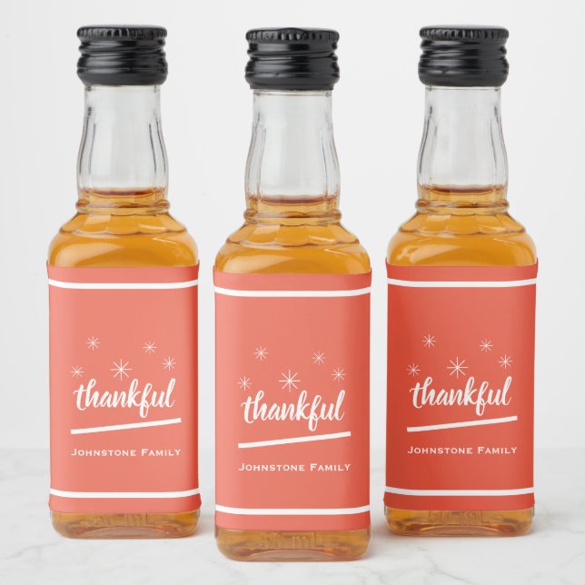 Thanksgiving Favours Family Name Cute Mini       Liquor Bottle Label (Bottles)