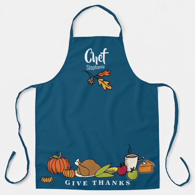 Thanksgiving Feast Blue | Personalised Holiday Apron (Front)