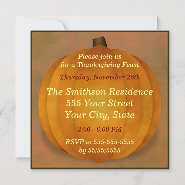 Thanksgiving Feast Dinner Country Rustic Pumpkin Invitation (Front)