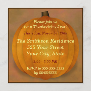 Thanksgiving Feast Dinner Country Rustic Pumpkin Invitation