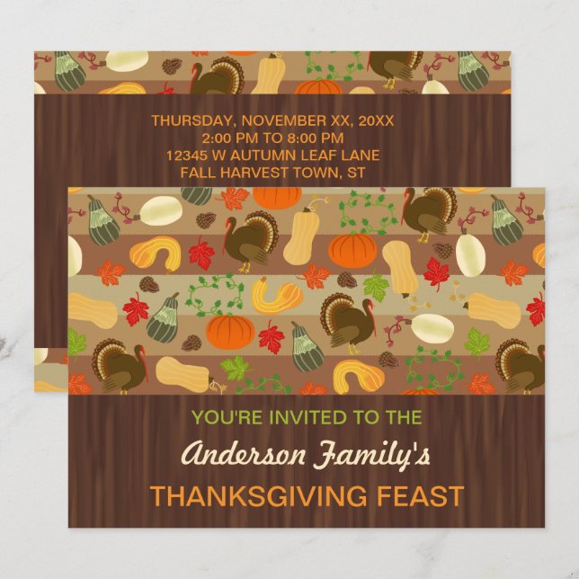 Thanksgiving Feast Fall Dinner Party Autumn Turkey Invitation (Front/Back)