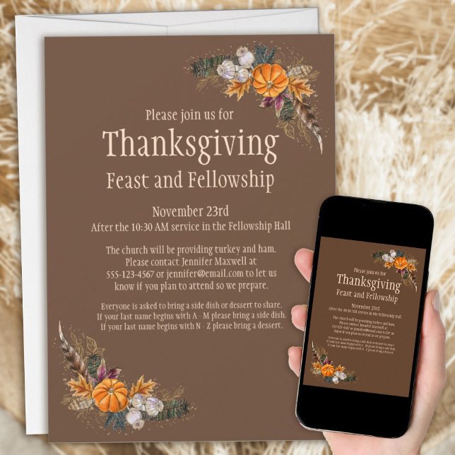 Thanksgiving Feast + Fellowship Church Invitation (Thanksgiving Feast + Fellowship Church Invitation)