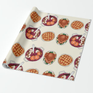 Thanksgiving Feast Pattern - Turkey, Pie, & Fruits Wrapping Paper