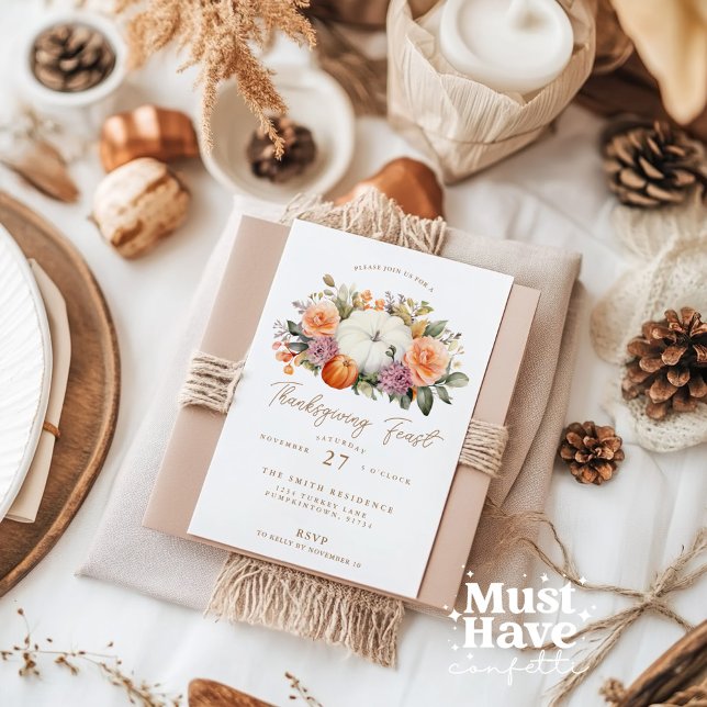 Thanksgiving Feast Pumpkin Dinner Party Invitation (Creator Uploaded)