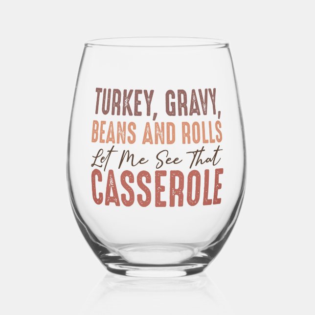 Thanksgiving Feast Stemless Wine Glass (Front)