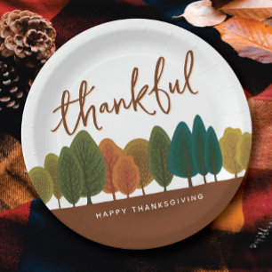 Thanksgiving Feast Thankful Autumn Trees Paper Plate