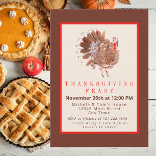Thanksgiving Feast Turkey Watercolor Autumn Invitation