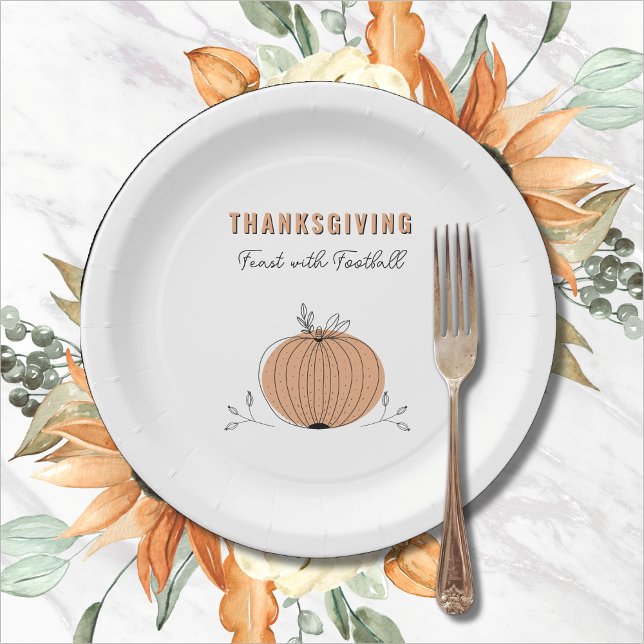 Thanksgiving Feast with Football Orange Pumpkin Paper Plate (Thanksgiving Feast with Football Orange Pumpkin Paper Plate)